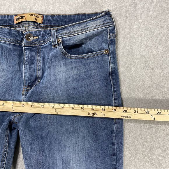 Seven7 Jeans Womens 34x28 Blue Denim‎ Straight Fit Faded Whiskered Distressed - Picture 4 of 14